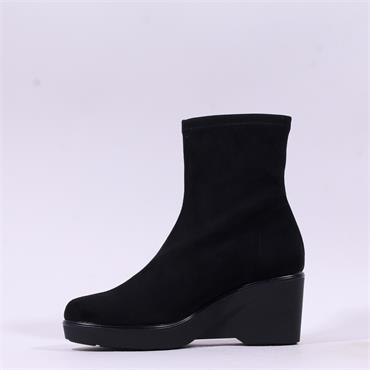 Miss Elastic Cushy Wedge Pull On Boot - Black Suede